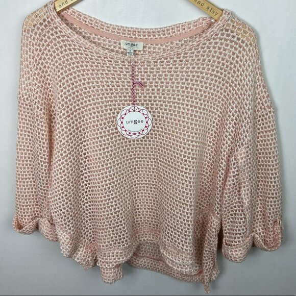NWT Umgee Baby Pink High Low Waffle Knit Top Size Small Cotton 3/4 Sleeve Boho S - Picture 10 of 15
